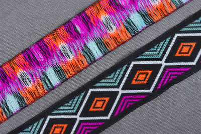 Тесьма жаккардовая 33мм №38 Ромбы Мятный/Белый/Оранжевый/Фуксия - изображение