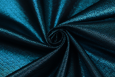 Парча монгольская греческий рисунок Бирюза на черном - изображение