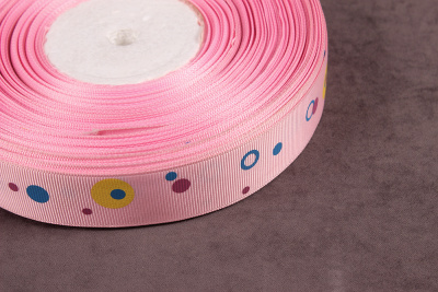 Репсовая лента с рисунком 25мм Круги Св.розовый/синий/желтый/т.розовый - изображение