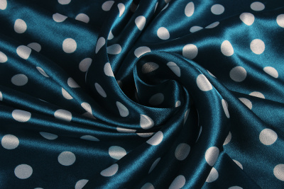 Атлас горох 10 мм Белый горох на бирюзовом Атлас горох 10 мм Белый горох на бирюзовом - изображение