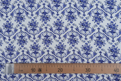 Штапель набивной 11978 Орнамент синий на белом - изображение