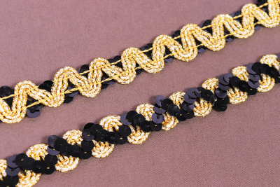 Тесьма 20мм с пайетками змейка Черный/Золото - изображение