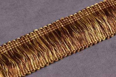 Бахрома для подушек 40 мм т.коричневый с золотом - изображение