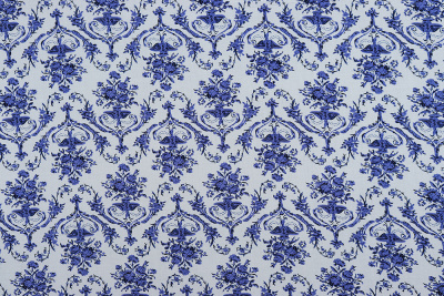 Штапель набивной 11978 Орнамент синий на белом - изображение