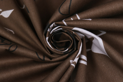 Сатин набивной 220 Листва на коричневом - изображение