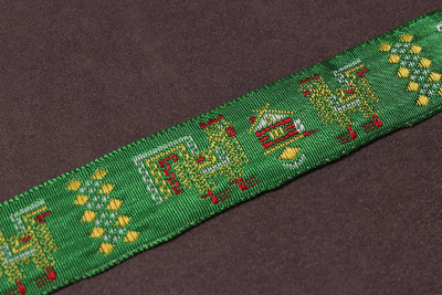 Лента 24мм жаккардовая 6627 Славянский орнамент, оберег Петух домик - изображение