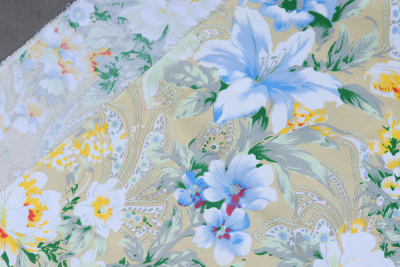 Тик нав. набивной 220 Цветы на бежевом - изображение