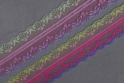 Кружево 42мм капроновое градиент Синий/Розовый/Желтый - изображение