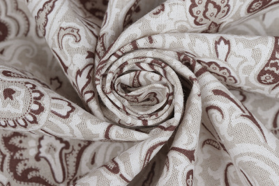 Лен набивной П-25 150 ИВ Бело-коричневый узор на бежевом - изображение