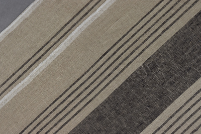 Лен пестротканный 166027 Черно-бежевые полосы - изображение