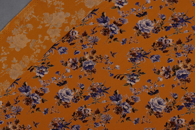 Штапель набивной 7680 Синие цветы на терракотовом - изображение