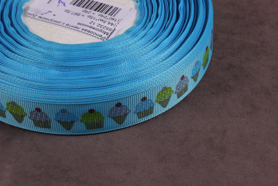 Репсовая лента с рисунком 20мм Мороженное Голубой/розовый/красный/желтый - изображение