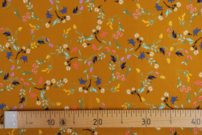 Шелк-сатин 10922 Цветы на т.горчичном - изображение