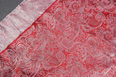 Парча-жаккард огурцы Серебро на коралловом - изображение