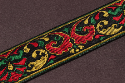 Лента 30мм жаккардовая 9117 Цветок Красный на черном - изображение