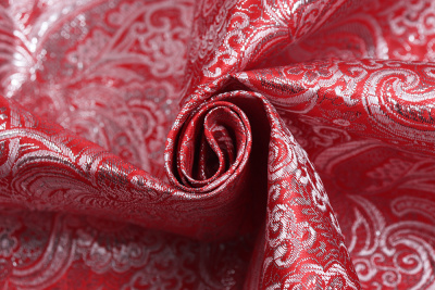 Парча-жаккард огурцы Серебро на коралловом - изображение