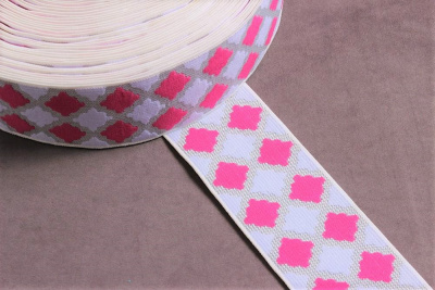 Тесьма эластичная 60мм Св.серый/розовый/серый - изображение