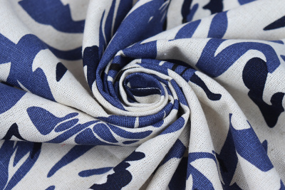 Лен принт 10011 Абстракция Молочный/синий - изображение