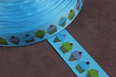 Репсовая лента с рисунком 20мм Мороженное Голубой/розовый/красный/желтый - изображение