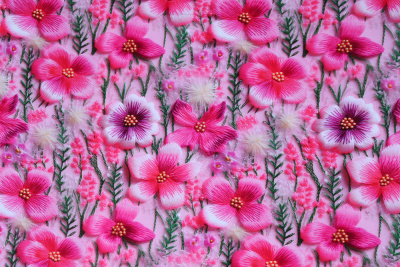 Полотно футерованное 2-нитка Ярко розовые цветы - изображение