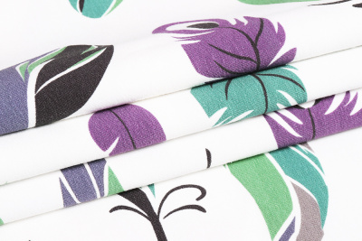 Кулирная гладь с лайкрой 190гр/м.кв. Перья на белом - изображение