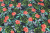 Хлопок набивной Зелено-бирюзовые листья с розами на т.синем