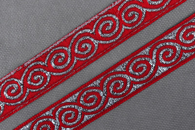 Лента 18мм жаккардовая 8681 Бесконечность Серебро/Красный - изображение