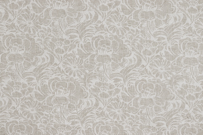 Лен набивной П-25 150 ИВ Белые цветы на сером - изображение