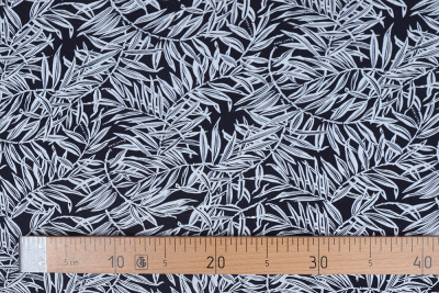 Лен-вискоза 3482 Листья Белый/т.синий - изображение