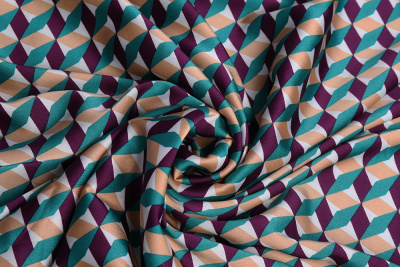 Шелк-атлас набивной 018-50 90гр/м.кв. Геометрия Зеленый - изображение