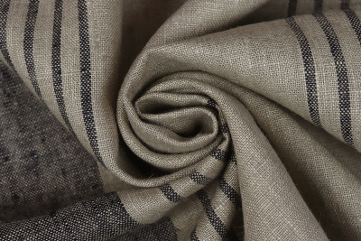 Лен пестротканный 166027 Черно-бежевые полосы - изображение