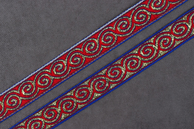 Лента 18мм жаккардовая 8681 Бесконечность Синий/золото/красный - изображение