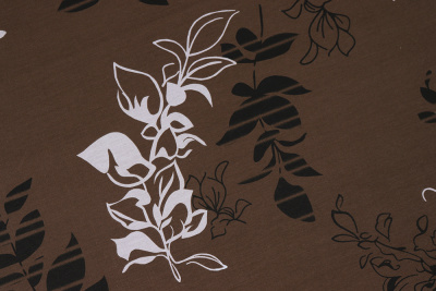 Сатин набивной 220 Листва на коричневом - изображение