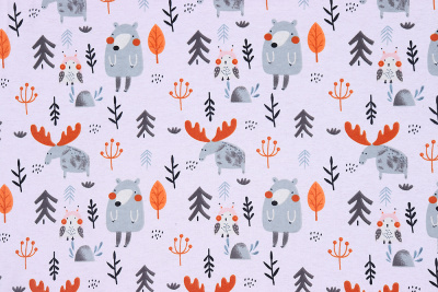 Фланель наб 90 Лесные звери на розовом - изображение