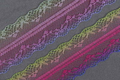 Кружево 42мм капроновое градиент Синий/Розовый/Желтый - изображение