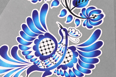 Термотрансфер 150*300мм Угол правый  Гжель птица - изображение