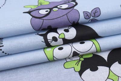 Бязь набивная 150 Ив 120 гр/м.кв. Совы на серо-голубом - изображение