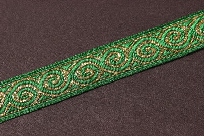 Лента 18мм жаккардовая 8681 Бесконечность Зеленый/Золото - изображение