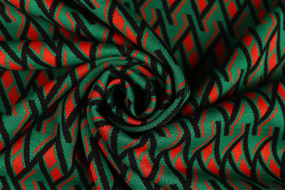 Трикотаж-жаккард ROYCE 54016 Зиг-заг Терракотовый/зеленый/черный - изображение