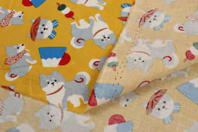 Хлопок набивной Собачки на желтом - изображение