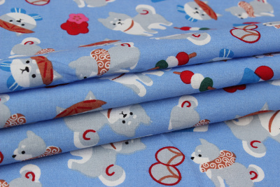 Хлопок набивной Собачки на голубом - изображение