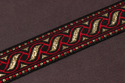 Лента 23мм жаккардовая 9006 Витая Чёрный/золото/бордовый - изображение