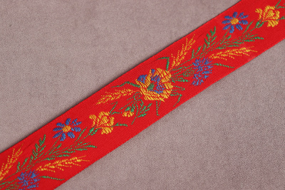 Лента 25мм жаккардовая 9049 Цветы Желтый/Синий/Зеленый - изображение