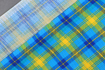 Полотно вафельное Клетка Синий/желтый - изображение