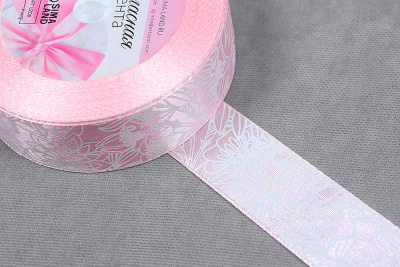 Лента атласная  25мм с рисунком  Цветы - изображение