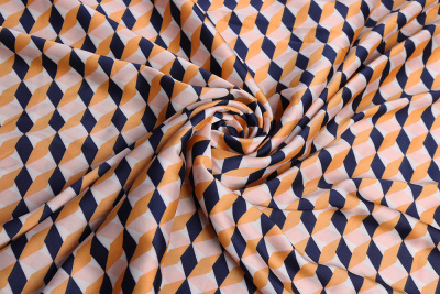 Шелк-атлас набивной 018-50 90гр/м.кв. Геометрия Желтый - изображение