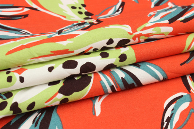 Хлопок набивной Экзотический фрукт на оранжевом - изображение