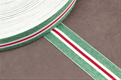 Тесьма эластичная 40мм Зеленый/красный/белый - изображение