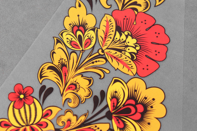 Термотрансфер 150*300мм Угол правый  Хохлома цветы - изображение