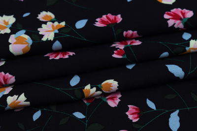 Штапель набивной 145 Цветы на т.синем - изображение